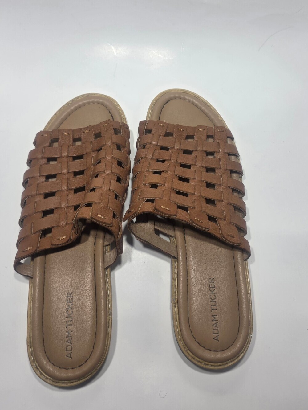Adam Tucker Adam Tucker Tan Woven Slide Sandals Women's Size 8.5 Leather Slip On